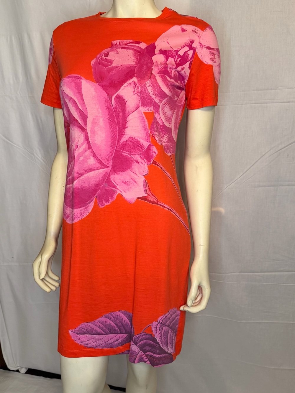 Desigual Red Mini Dress with Pink Floral Print